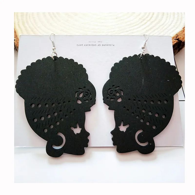 Vintage Tribal Wood Earrings Pierced Pendant Hook Earring Exaggerate African Wooden Earrings
