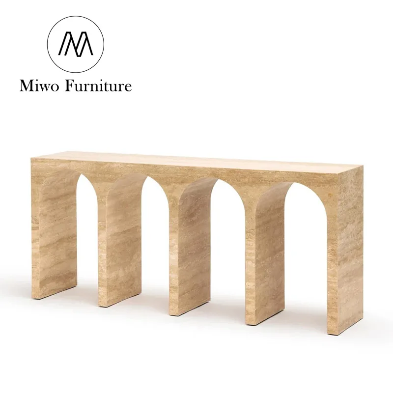 Luxury rectangle travertine Marble entrance control table living room sofa backrest modern design decor passage porch table