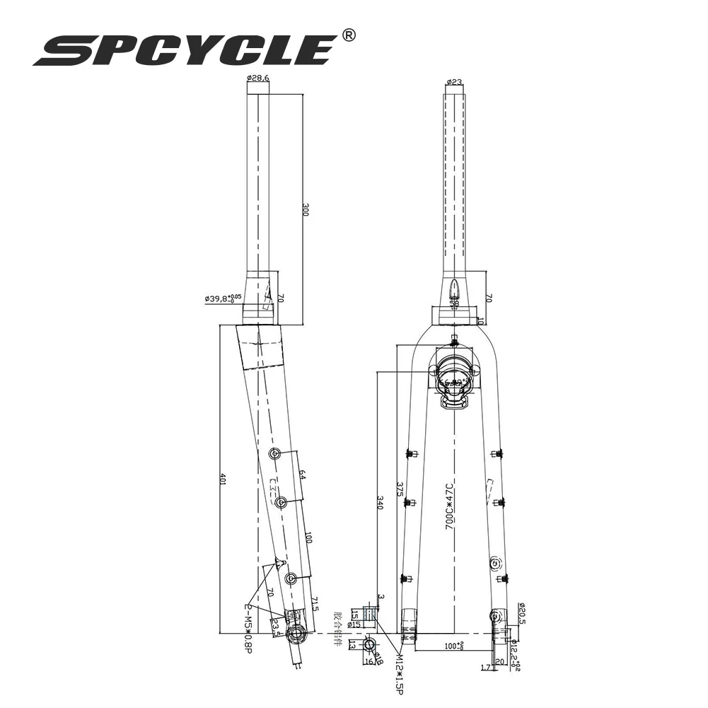 Spcycle Full Hidden Cable Carbon Gravel Fork Max Tire 700x55C or 29x2.1' Tapered Disc Brake MTB Gravel Bicyel Rigid Forks