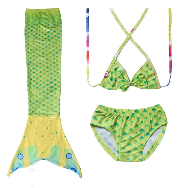 LQSZ 2022 Green Little Girls Kids Suspender Cute Mermaid Sexy Bikini Three Pieces Custom Swimwear & Beachwear With Accessories