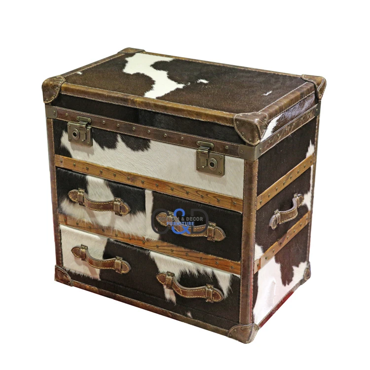 Luxury French Antique cowhire chester with drawers antique wooden cabinets