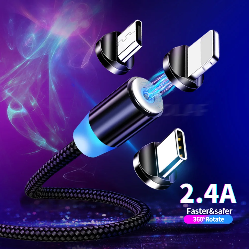  Магнитный зарядный кабель с поворотом на 360 градусов micro usb Тип c для телефона типа быстрой зарядки usb-кабель возможностью передачи