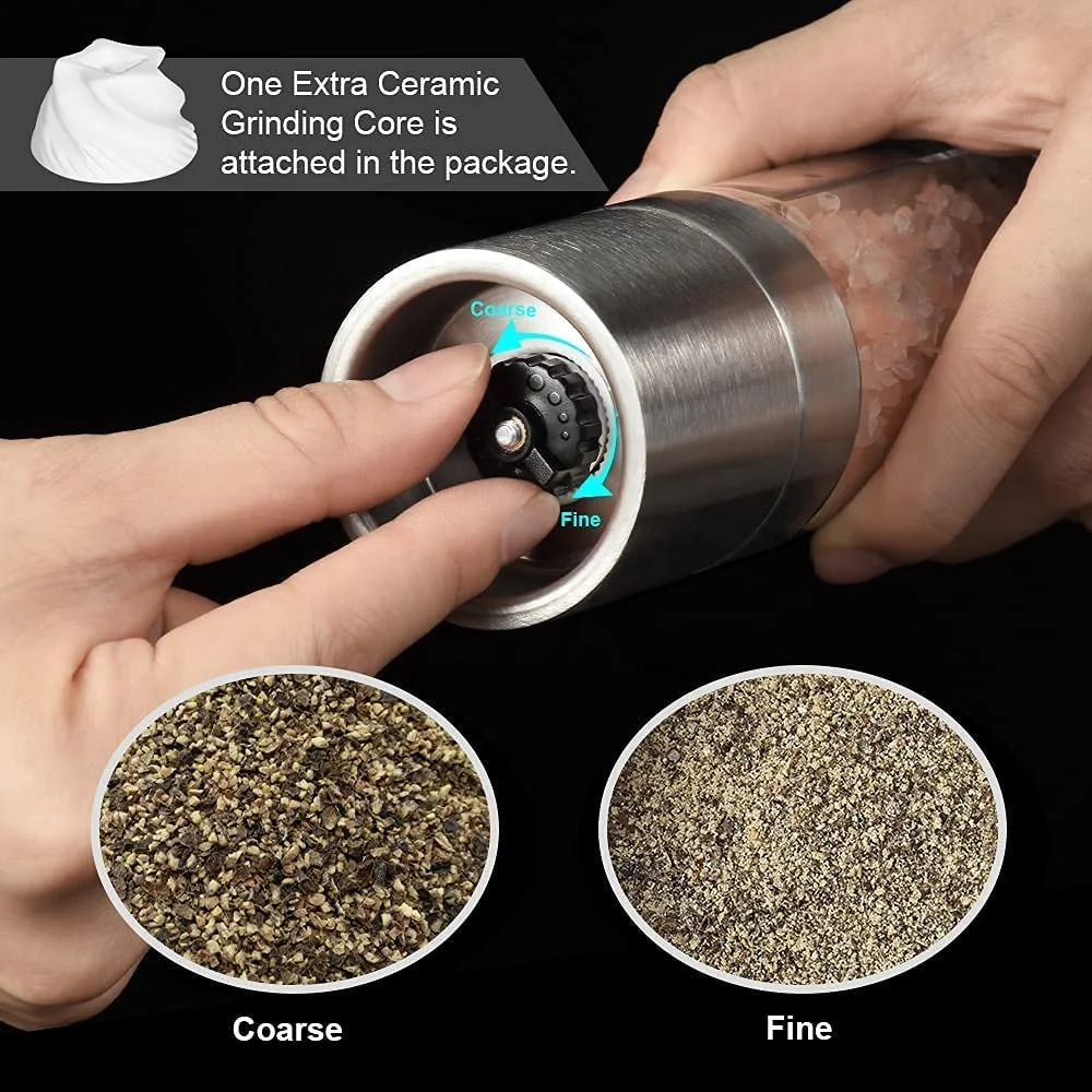 Space Saver 2 in 1 Shaker Mills Set Stainless Steel salt Grinders and Pepper Mill Set 2 in 1 Salt and Pepper Grinder