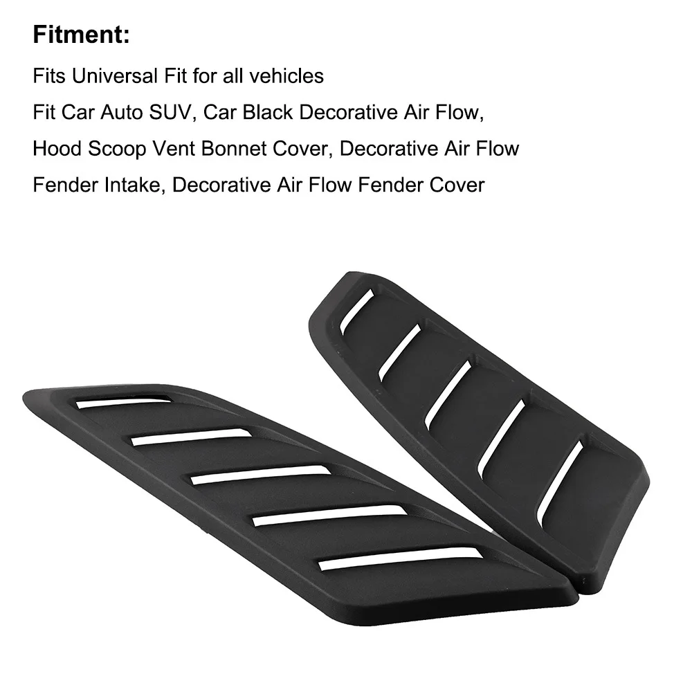 Universal Car Air Intake Scoop Bonnet Hood Vent Front Hood Vent Panel Trim Black 2Pcs