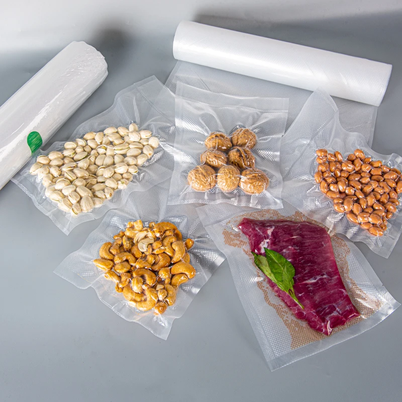 New Technology 70 Micron  Rice Packaging Stock PA PE Fruits Vegetables Sea Food Meat Pork Storage Embossed Vacuum Bag