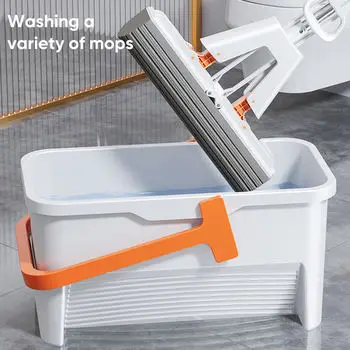 Self-Wringing Sponge Mops for Floor Cleaning Squeeze with 2 PVA Sponge Heads Self Wringing Floor Mop Hand-free Sponge Mop