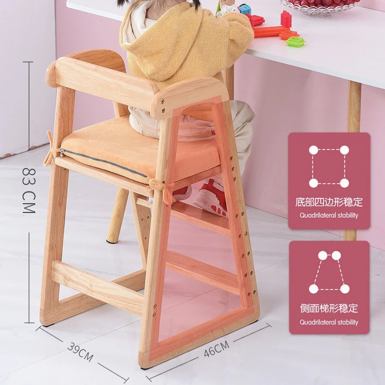 Portable Foldable High Baby Feeding Chair Solid Wooden High Chair Kid Dining Chair