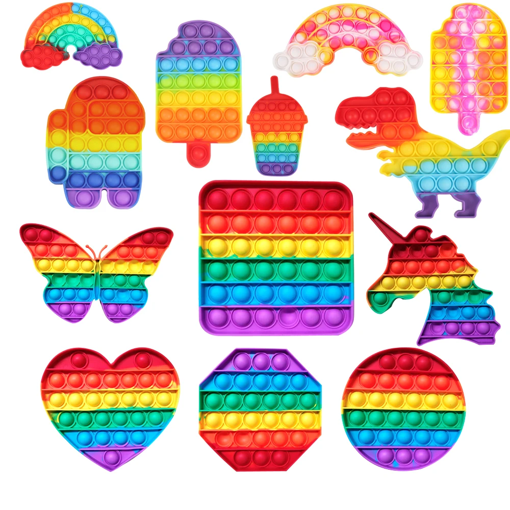 Dinosaurs Unicorns Butterfly Heart Round Animal Square Reliver Stress Popper Pop Push Bubble Fidget Sensory Toy