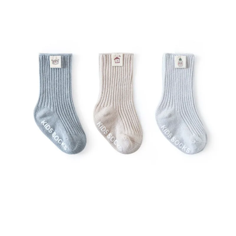 High Quality Spring Autumn New Baby Socks Set Gift Cute Cartoon Label Cotton Baby Socks Plain Silicone Sole Baby Socks Anti Slip
