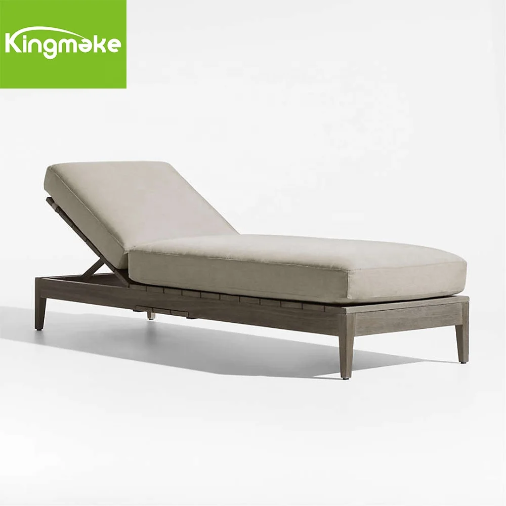 Kingmake Luxury Wholesale Sun Lounger Waterproof Adjustable Teak Wood Sun Lounger Beach Swimming Pool Garden Bed Lounger
