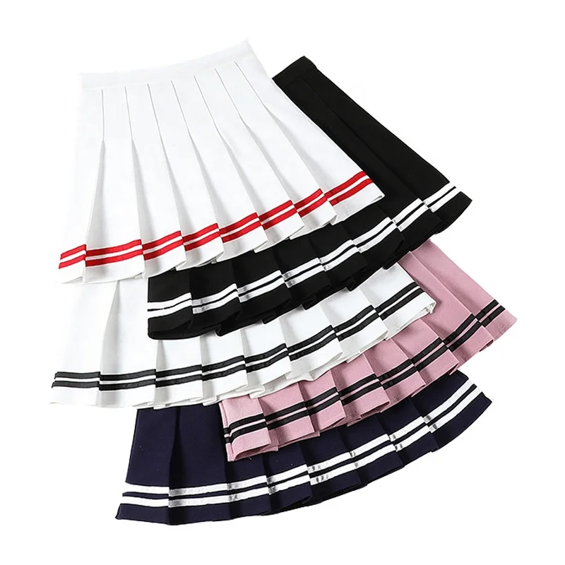 New Fashion School Girls Stripe Pleated Skirt With Pants A-line Mini Womens Skirts