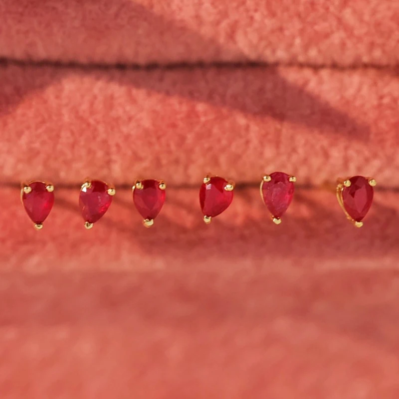 18k Gold Drop Ruby colored jewel earrings for women inlaid with diamonds wrapped in natural pigeon blood earrings