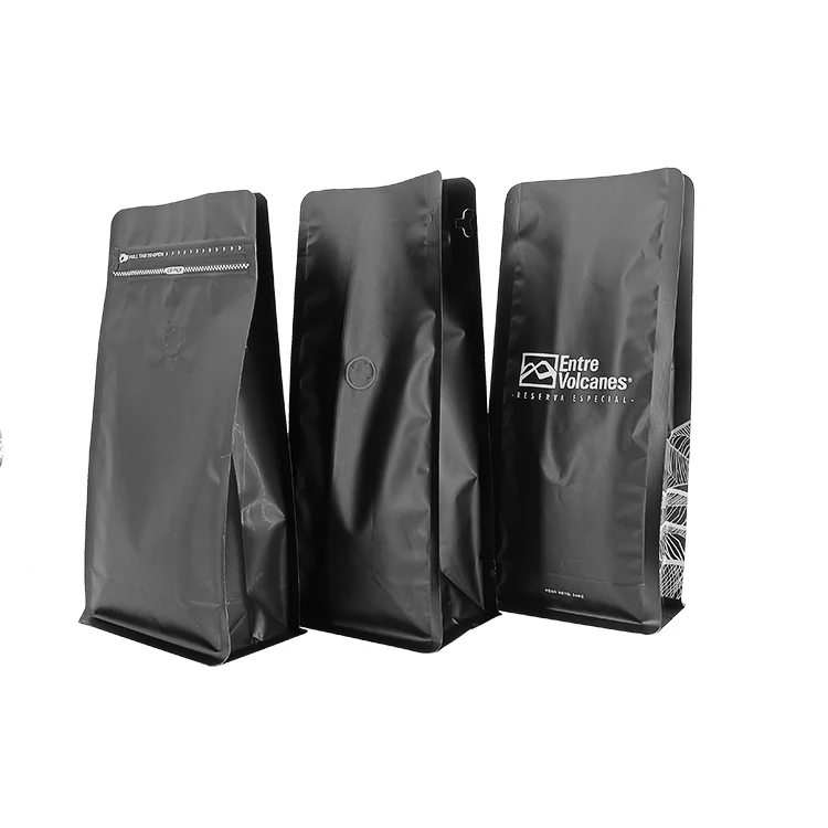 Custom Printed Flat Bottom Compostable Stand up Pouch Candy Food Coffee Bags With Valve and Zipper