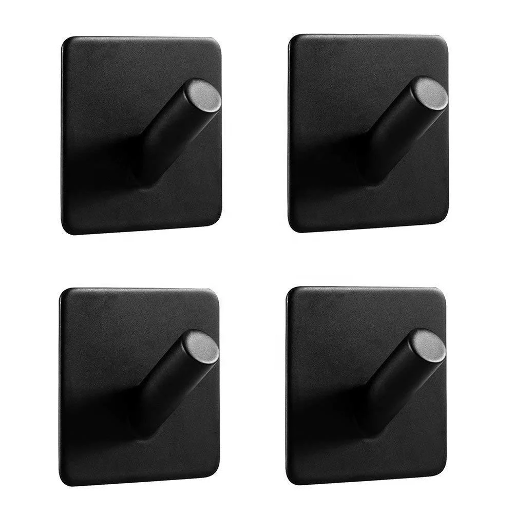304 Stainless Steel Black Metal 3M Stick Wall Hook Self Adhesive Metal Hanger G Hook for Coat Bathroom Shower Towel Robe