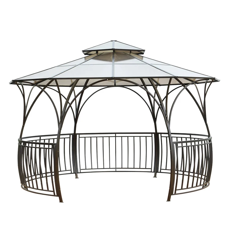 hot sale outdoor coated iron frame pergola dia 360cm with floor round gazebo 430cm metal frame hard top gazebos