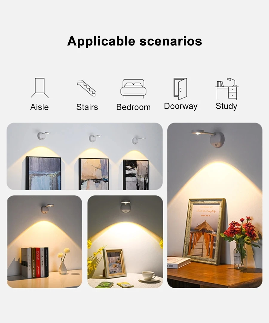 LED Night Light Spotlight Motion Sensor Wall Light Dimmable USB Charging Lighting for Bedroom Walkway LED Cabinet Closet Lamp