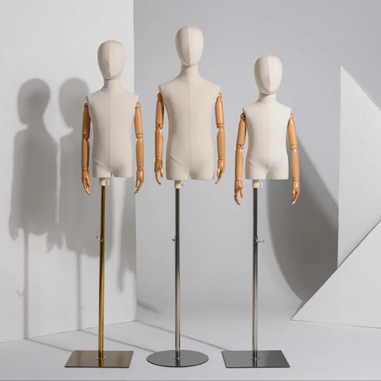 Cheap Fashion Half Body Child Bust Fabric Mannequin With Wooden Arms