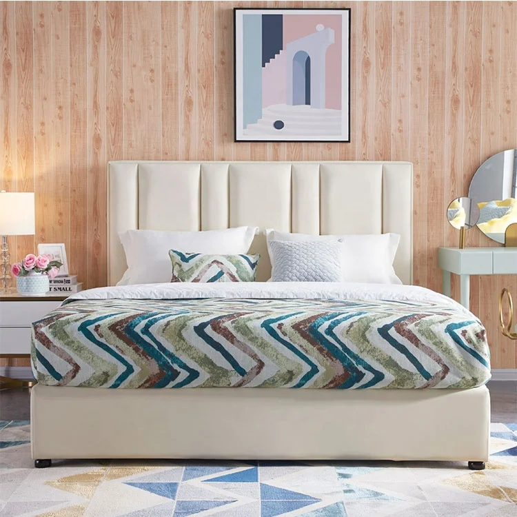 
Foshan Xin Yu furniture Wholesale Modern Bedroom Furniture King Size Solid Wood White Leather Bed 