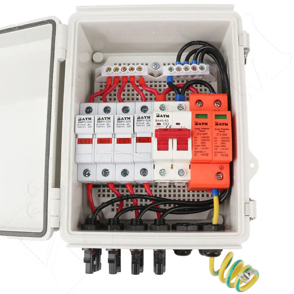 BAYM Solar PV Combiner Box With Lightning Protection 15A 4strings 600V For Solar Panel Circuit Breaker panel solar