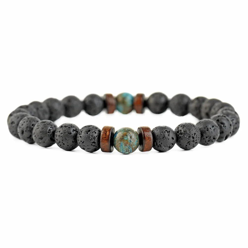 Factory Wholesale Lapis Lazuli Bracelets Mens Cheap Wood Bead Lava Volcanic Stone Bracelet Jewelry