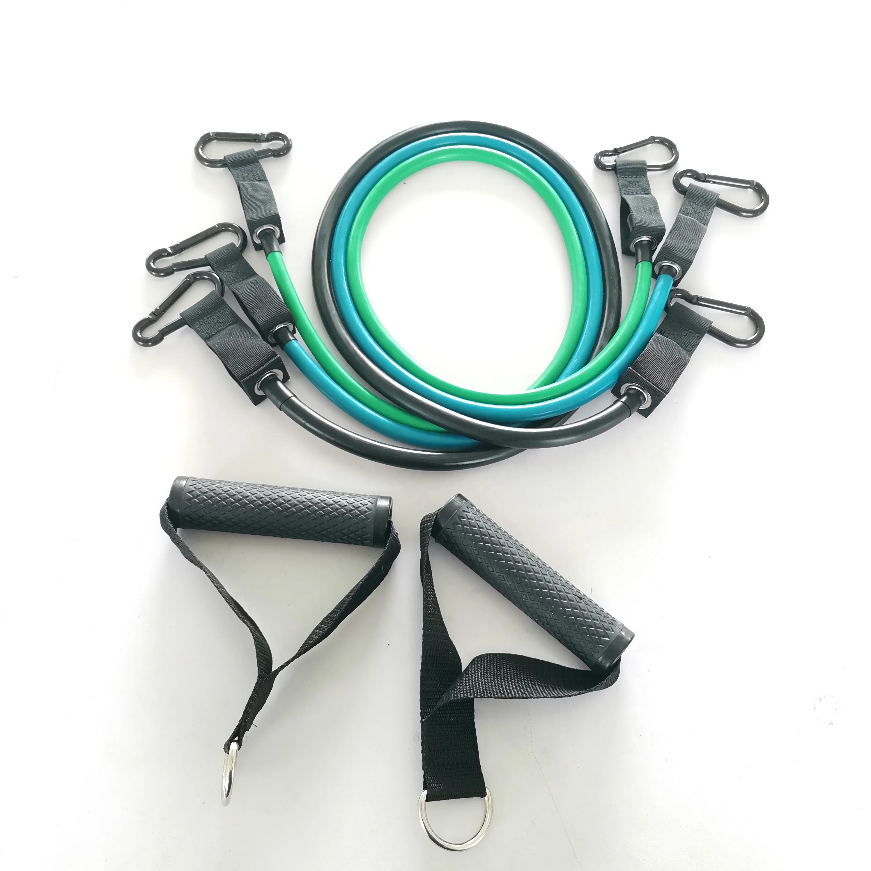 Gymarts home training set of 3 resistance tube band with black aluminum hook