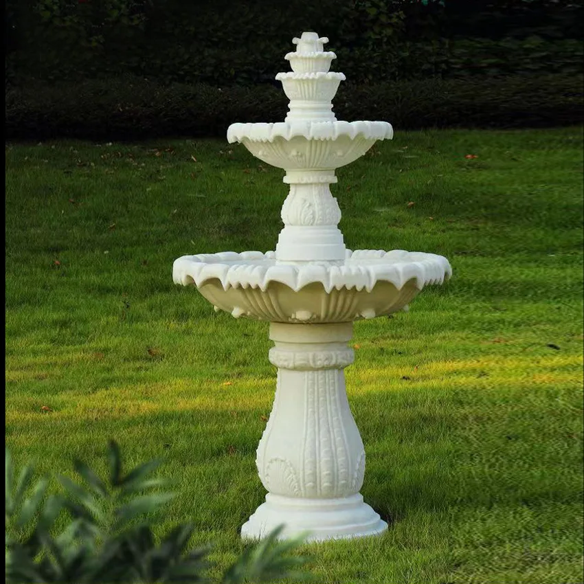 Customize White Stone Marble Flow Garden Water Marble Fountain Outdoor Garden Decoration Ornament Landscaping Product