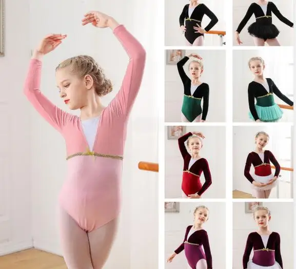 JY043 Fall winter kids folk dance leotard girls practice clothes gymnastics leotards