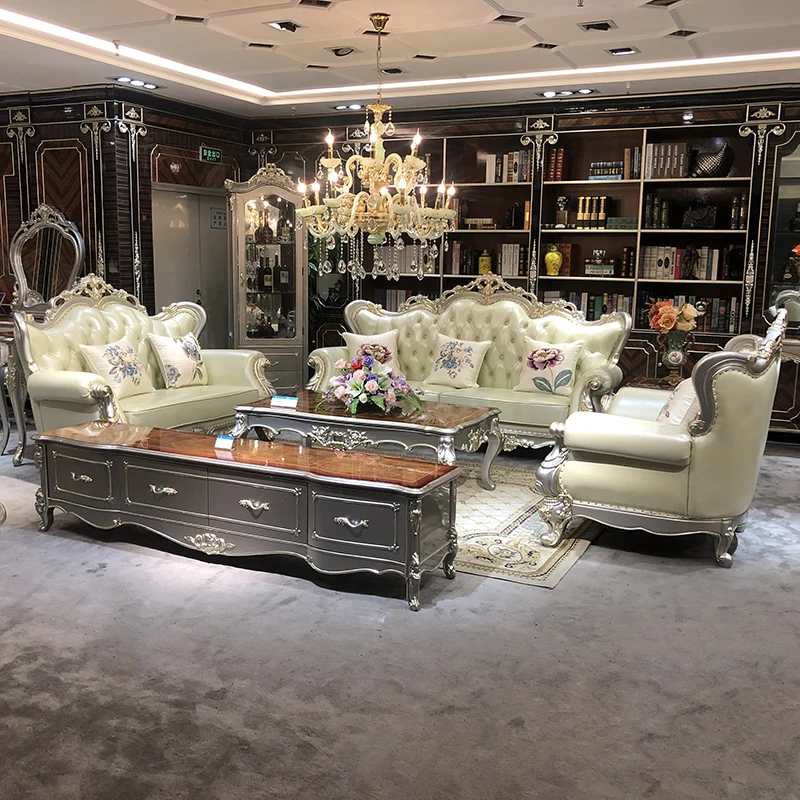 MO LAN European 123 combination cowhide solid wood new classical living room large apartment leather sofa