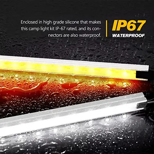 Aurora Dual Color Outdoor DC12V Waterproof LED Camping Strip Light Kit for RV Caravan Camper Tent Awning Lighting
