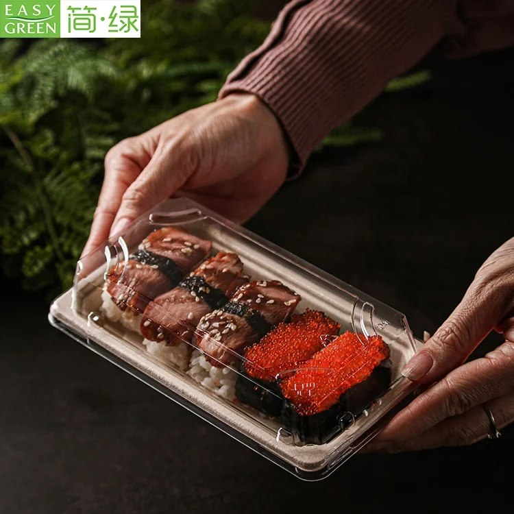 Easy Green Wholesale japanese sashimi container corn starch disposable hot food pulp sushi tray
