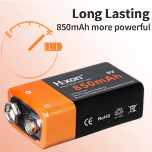 Full capacity 850mAh 9V lithium Multiple cycle charging battery for long life