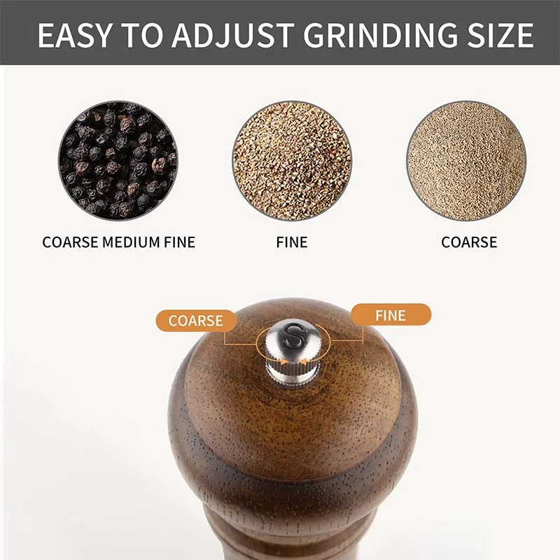salt pepper mill Pack of 2 Easy to clean kitchen tools gadgets Oak band mark salt pepper grinder manual salt pepper mill