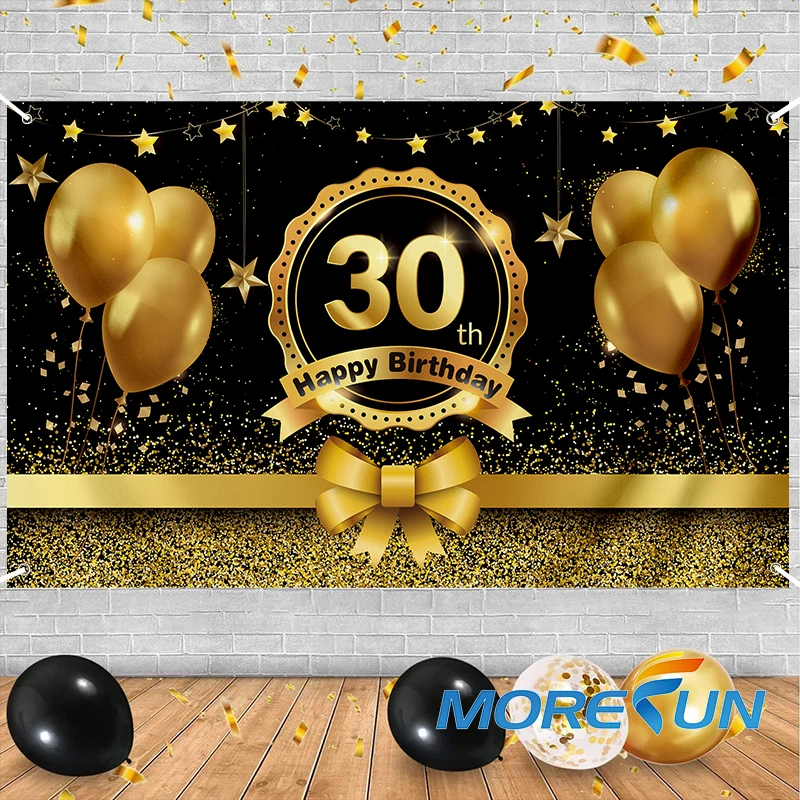 Happy Birthday Party Decorations Polyester Photo Background Glitter Balloon Fireworks Sign Banner Poster for Birthday Party