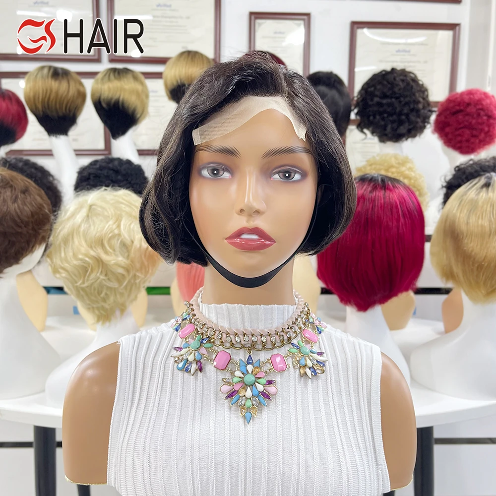 GS Drop Shipping 13x4 Lace Front Pixie Cut Wig Wholesale 100% Brazilian Short Wigs Human Hair Bob Wig For Black Women