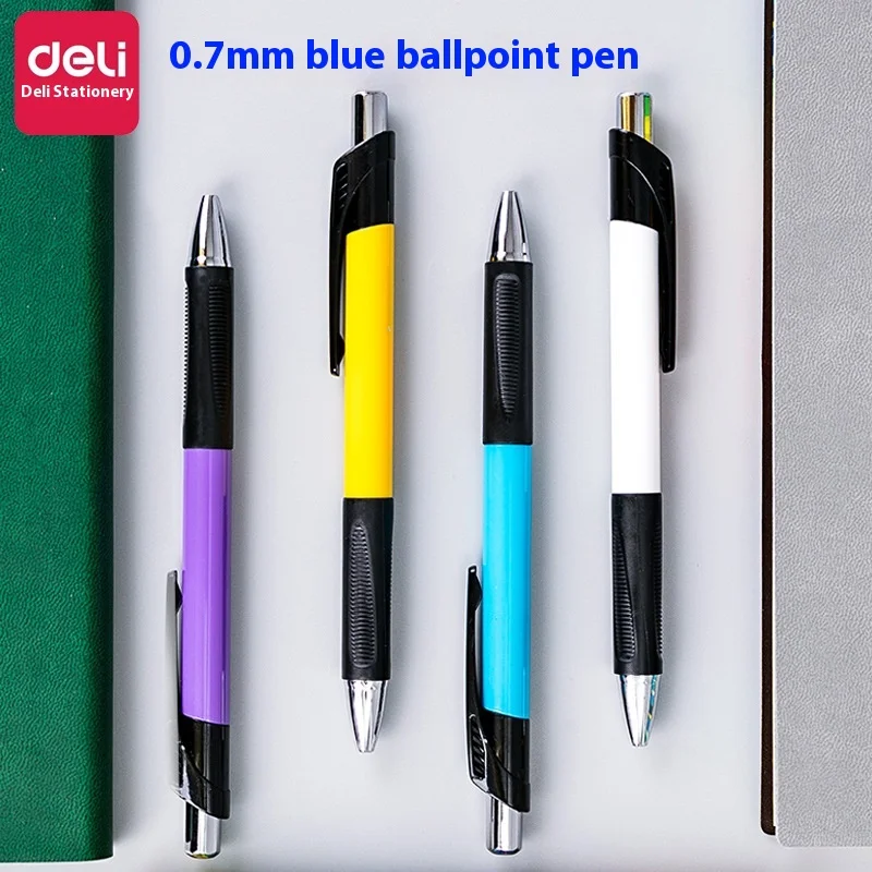 Deli S303 Blue Ballpoint Pen With 0.7mm Plastic Refill Logo Office Supplies Wholesale Push Button Design
