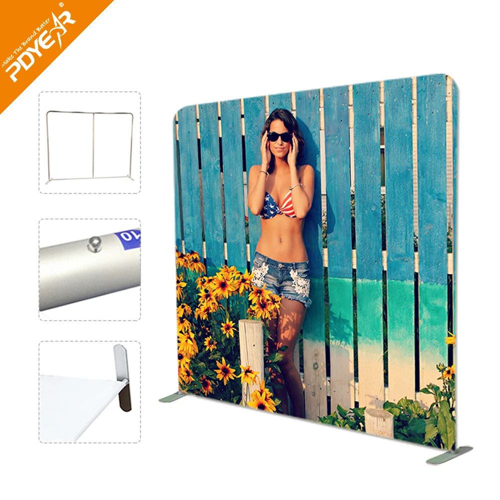 Portable backwall aluminum frame tradeshow booth fabric display rack sublimation printing photobooth backdrops