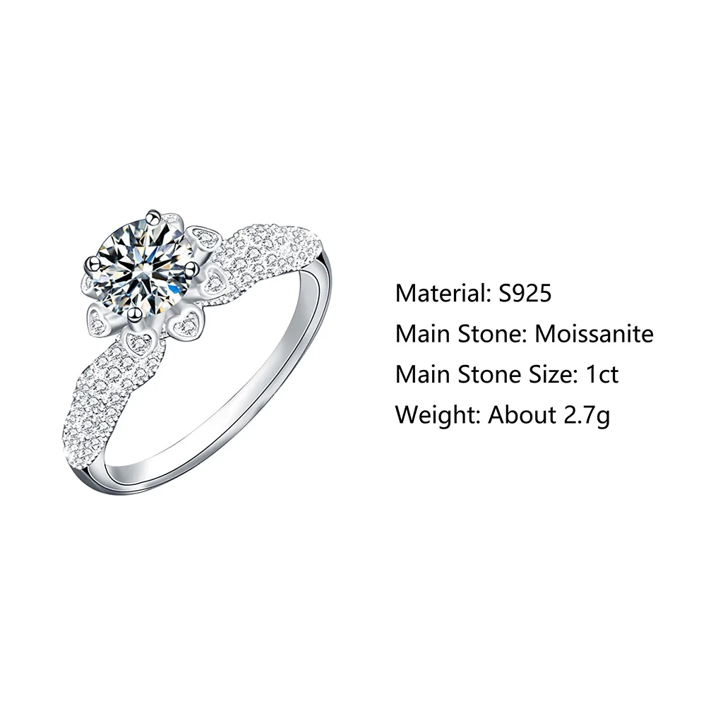 Panic Buying High Quality Wedding Jewelry 1ct Moissanite 925 Sterling Silver Women Engagement Ring Diamond