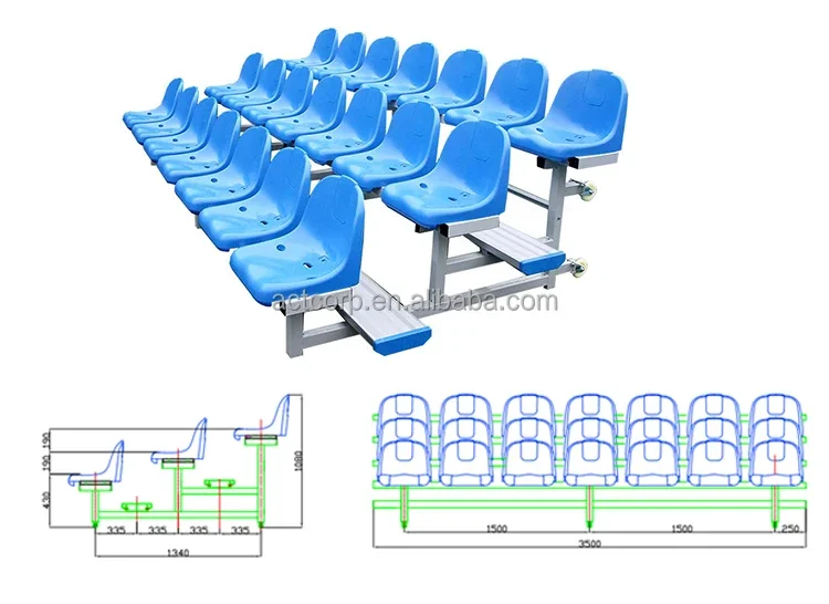 Two row soccer filed bleachers, portable indoor bleachers seat bench for sale