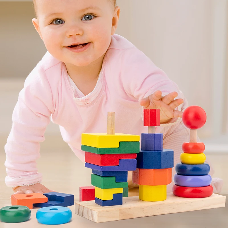 New Design wooden toys montessori educational toys Wholesale cognition color Eco-friendly toy Colored three column tower