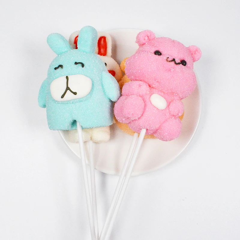 Candy Manufacture 35g Cartoon Animals Shape Marshmallow Soft Candy Lollipop