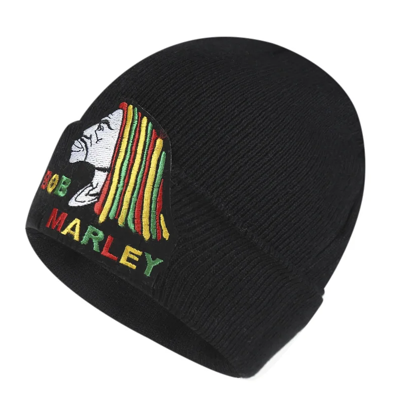 
100% Acrylic Rasta RGY Winter Short Beanie Hat knit beanie with embroidery badge. 