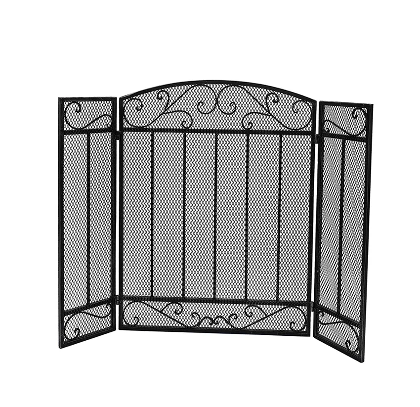 Antique Decor 3 Panel Scrolled Peacock Ornate Wrought 28 Inch Laptop Touch Screen Folding Fecral Fireplace Screen for Home Decor