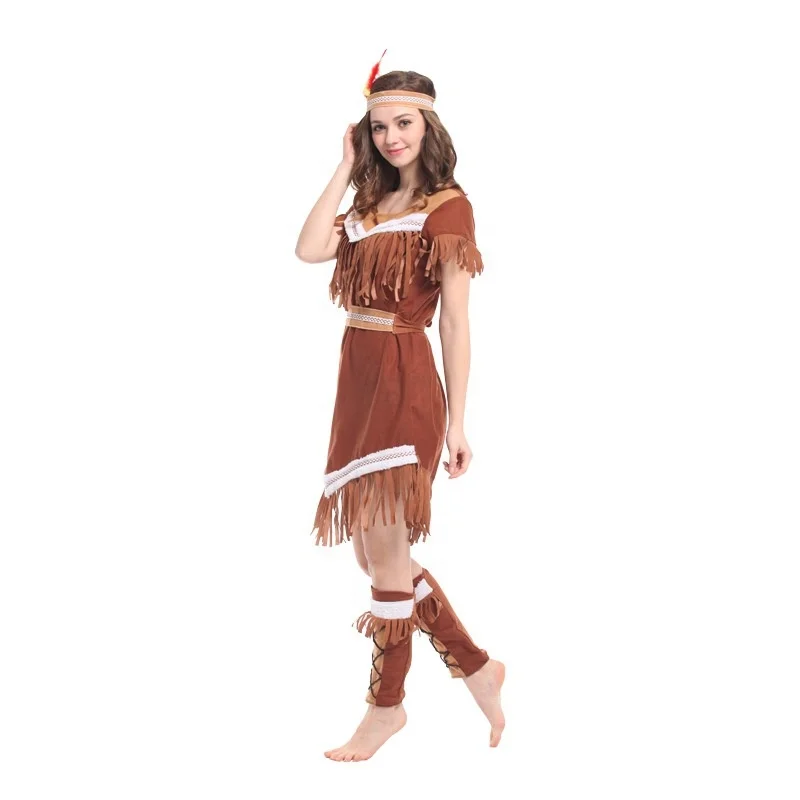 Tassels Indian Queen Halloween Costumes for Women Pocahontas Indian Wild West Fancy Dress