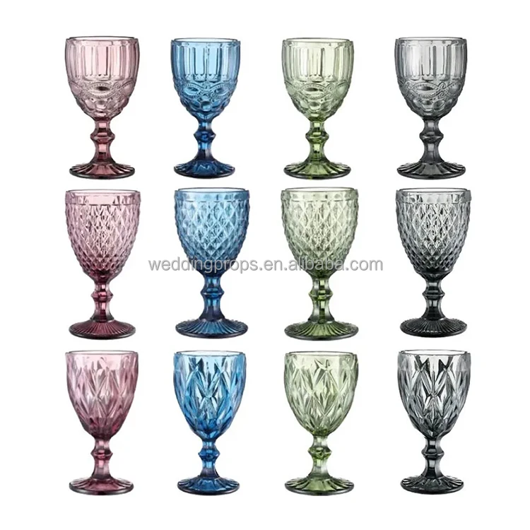 Wholesale Price Accessories Embossed Design Kitchen Wine Glass Flutes Pink Colored Champagne Glasses Wedding Goblets