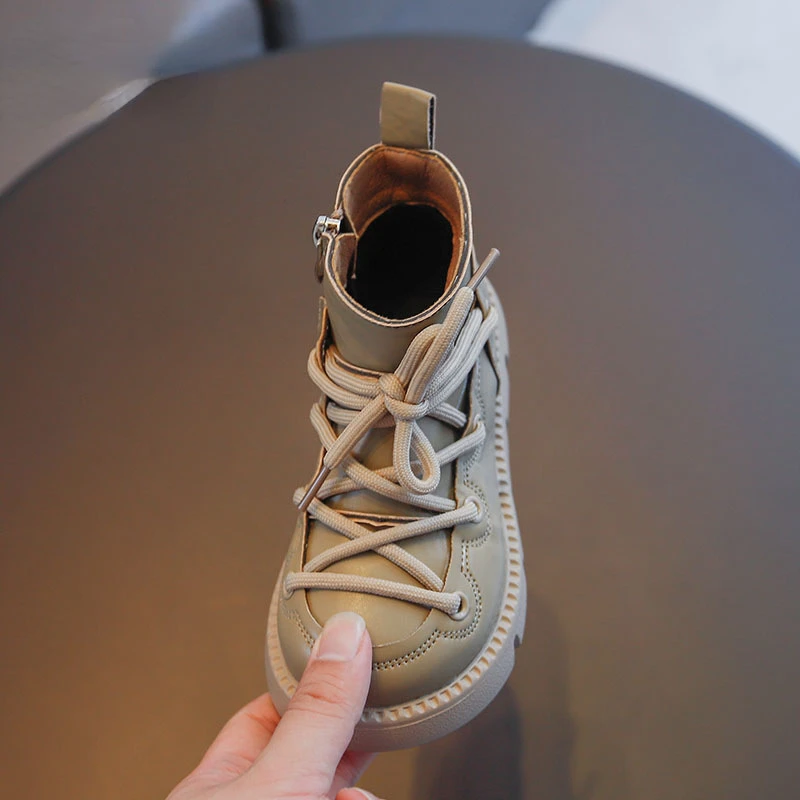 Kids Martin Boots For Girls Casual Shoes Spring Autumn Fashion Ankle Boots Versatile ZIP Leather Shoes Non-Slip Chic Booties