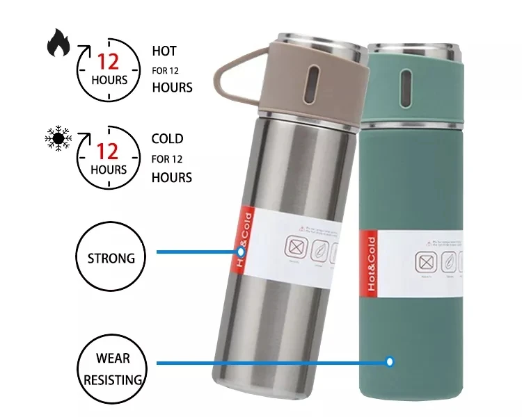 Dameida outdoor portable 2pcs 304 stainless steel business double wall vacuum flask thermos cup water bottle gift box set