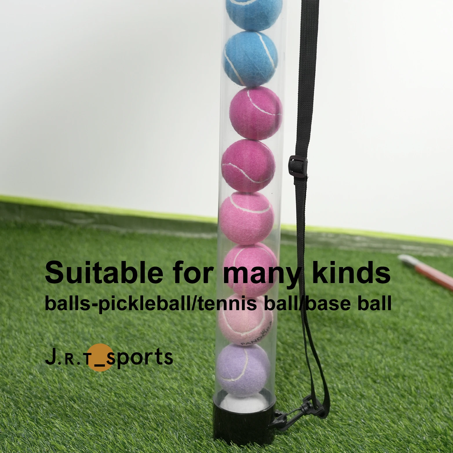 10 Balls Collector Carrier Tennis Ball Pick up Tube Hopper with Shoulder Strap