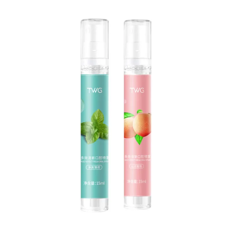 TWG Peach Oral Care 15ml Portable Refreshing Mint Mouth Perfume Breath Freshener Spray For Bad Breath