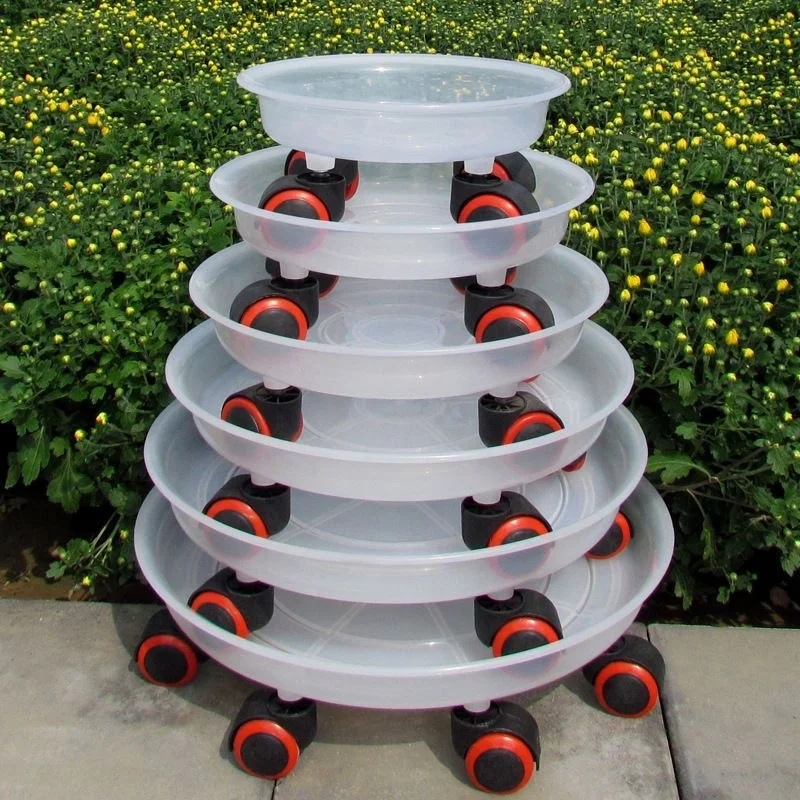factory thickened resin planter tray universal wheel transparent mobile planter holder with wheel
