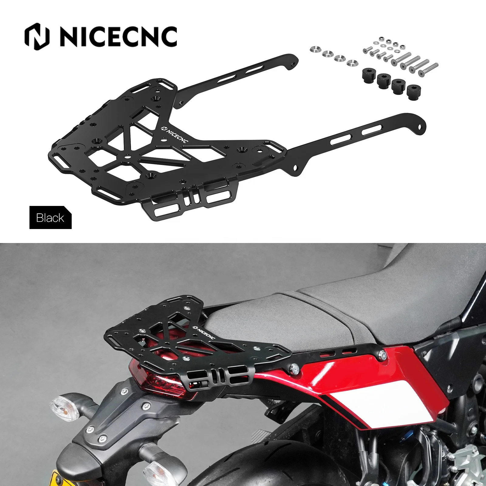 NiceCNC Rear Luggage Rack Top Case Carrier Backrest Support For Yamaha Tenere 700 2019-2022 2023 2024